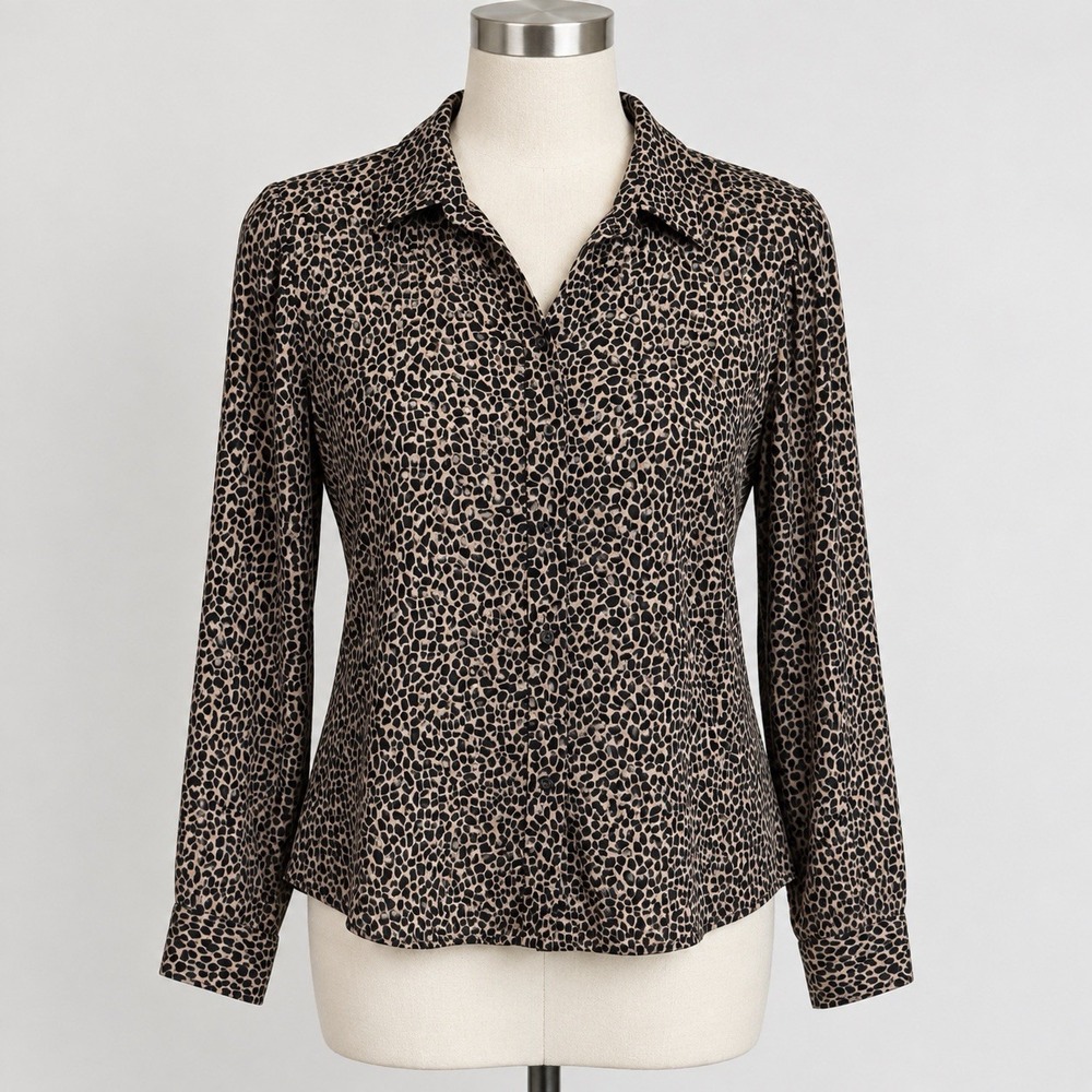 M&S Collection Leopard Animal Print Blouse Women 16 Button Up Mob Wife Office